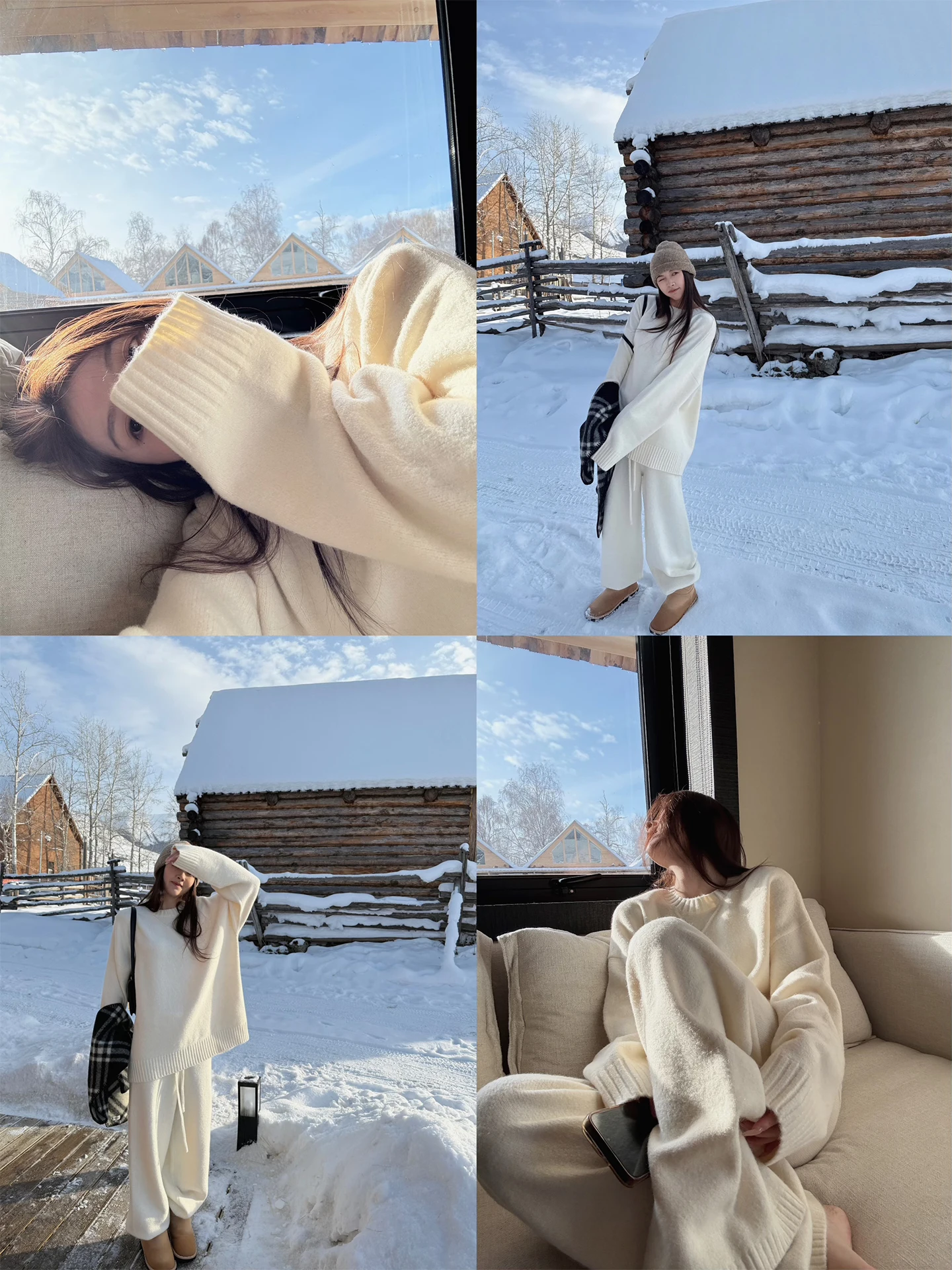 

Lazy Loose Wool Sweater Set hine Waable Women's Winter Thiened Long Sve round Ne Pullover Here Yaya op