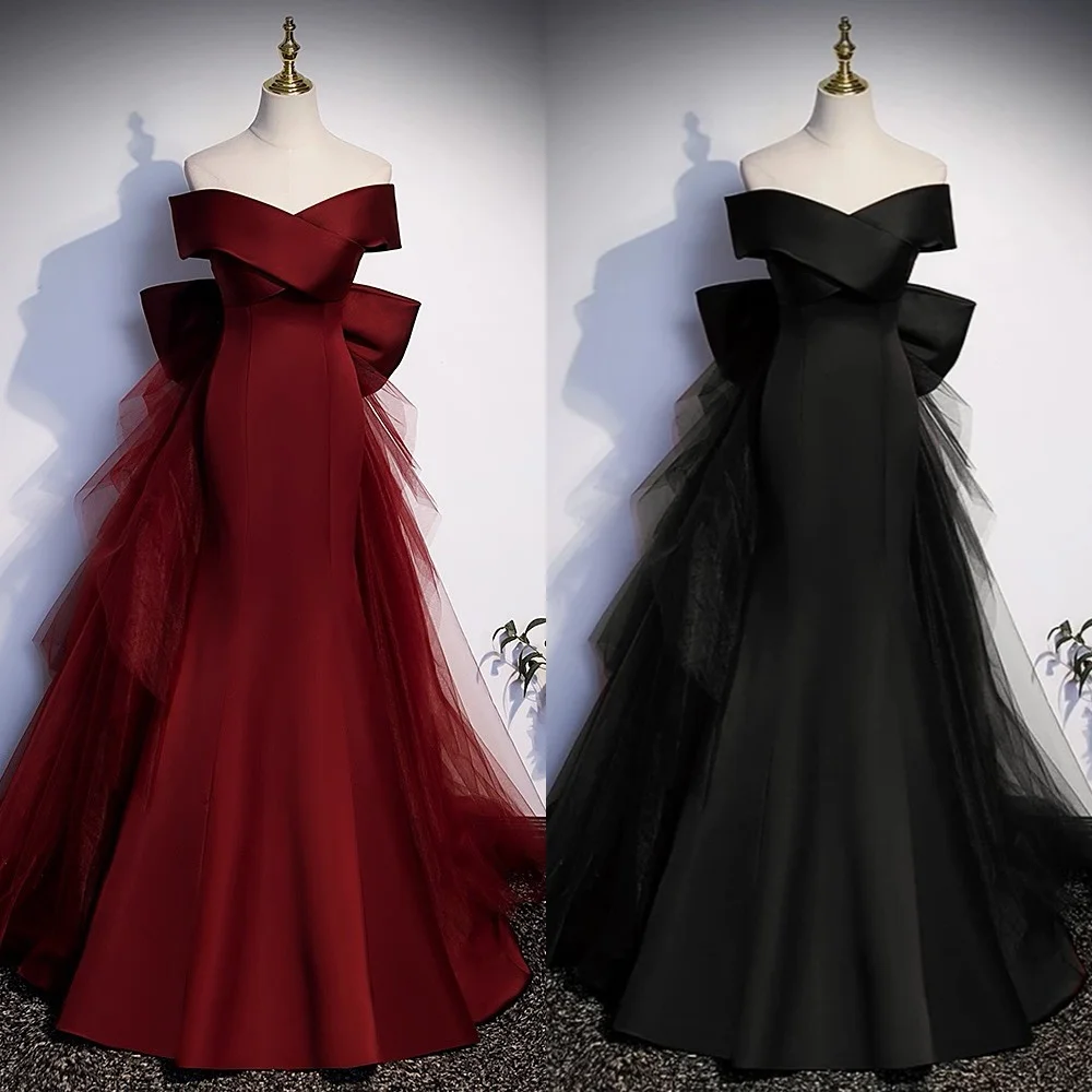 

Customized Charmeuse Bow Temperament Mermaid Off the Shoulder Bespoke Occasion Formal Evening Woman Elegant Party Wedding