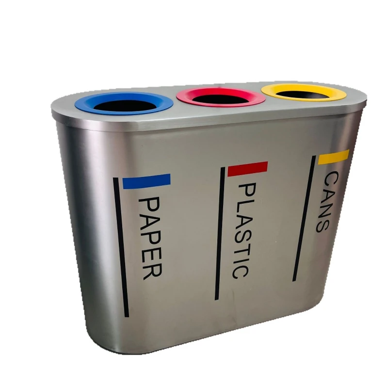 Oval triple barrel quadruple bucket durable stainless steel sorting trash can for commercial use