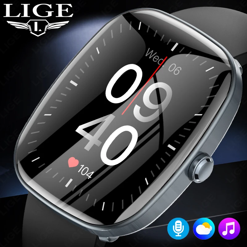 Relógio inteligente LIGE com ecrã tátil completo, chamadas sem fios, resistência à água IP68, monitorização da frequência cardíaca e dos níveis de oxigénio no sangue, relógio inteligente para atividades físicas, para homens e mulheres.