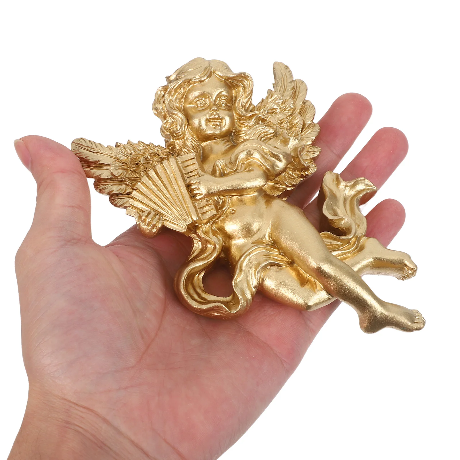 

1Pair Resin Angel Wall Decor Cherub Holding Harp Golden Vintage Sculpture for Bedroom Living Room Wall Art Home Decor Statement