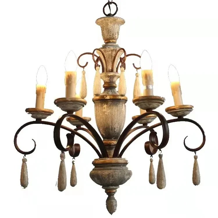 Vintage American Wood Chandelier Old Craft Design for Indoor Home Lighting Suitable for Living Room Dining Room Bedroom Villa