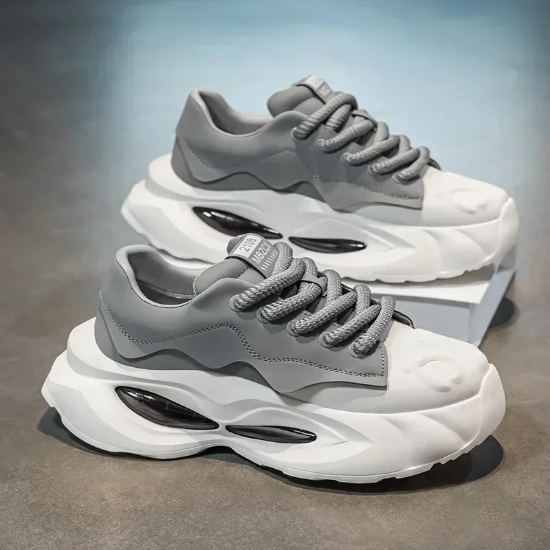 

Мужские кроссовки на массивном каблуке, дизайнерская спортивная обувь на мягкой подошве, модные повседневные белые туфли из микрофибры на увеличенной платформе с верхом
