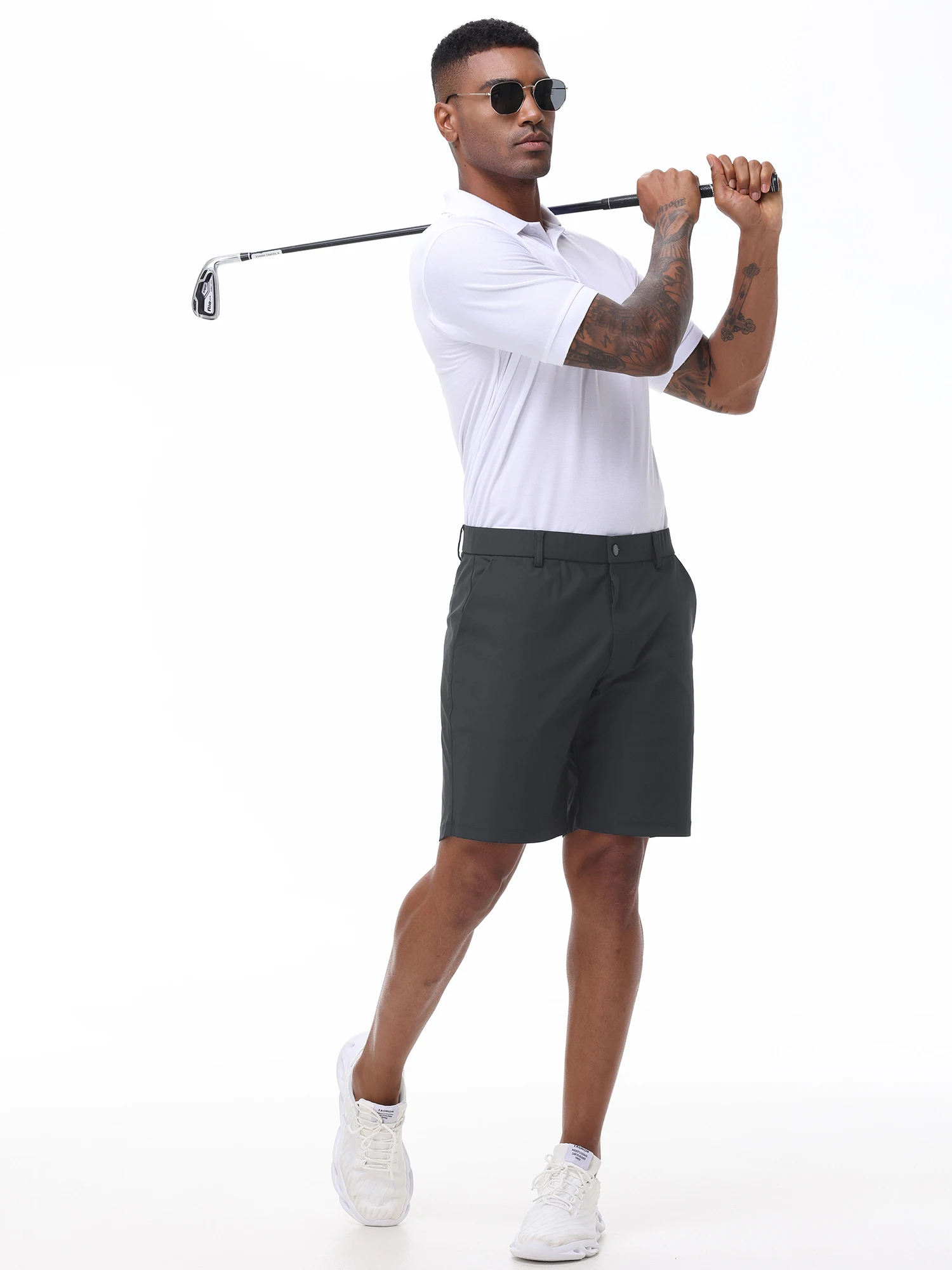 Trendige Cargo-Shorts für Herren, lässige, elegante Golfhose, Anzug-Shorts, Arbeits-Shorts mit verdeckten Seitentaschen mit Reißverschluss – Detail 8