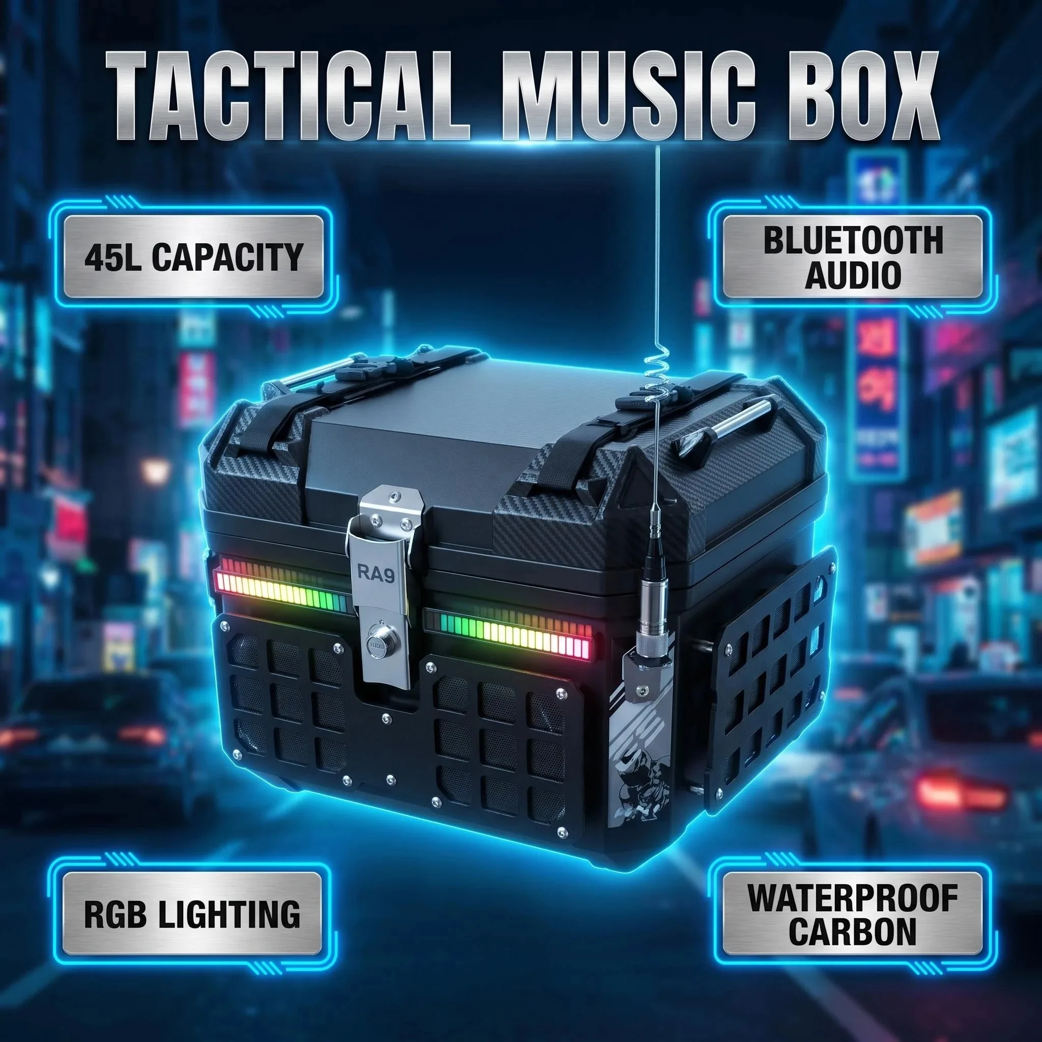 Rainbow 45L Outdoor Motorcycle Tail Box (with Music Function)
