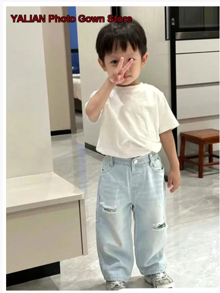 Boys Denim Shorts Spring Summer Loose Fit Ripped Casual Toddler Kids
