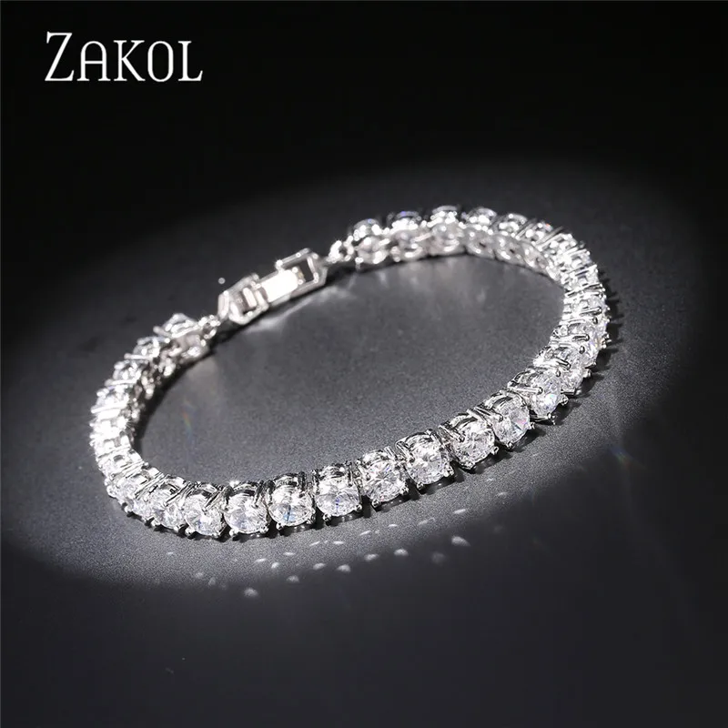 ZAKOL Luxury 5mm Cubic Zirconia Men Tennis Bracelets Crystal Bracelet for Women Silver Color Hip Hop Jewelry