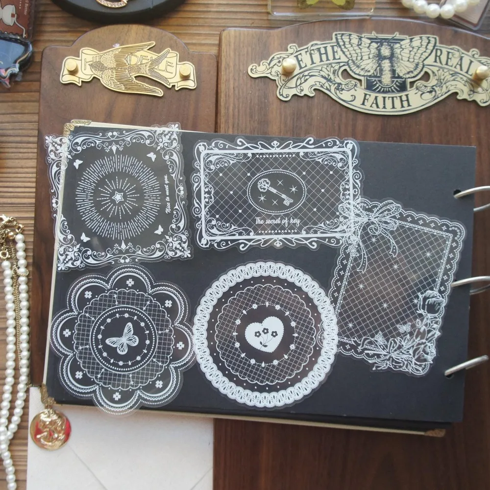 

10 Pcs Big Size Light Color Lace Handkerchief Style Paper Transparent Sticker Scrapbooking DIY Gift Decoration Tag