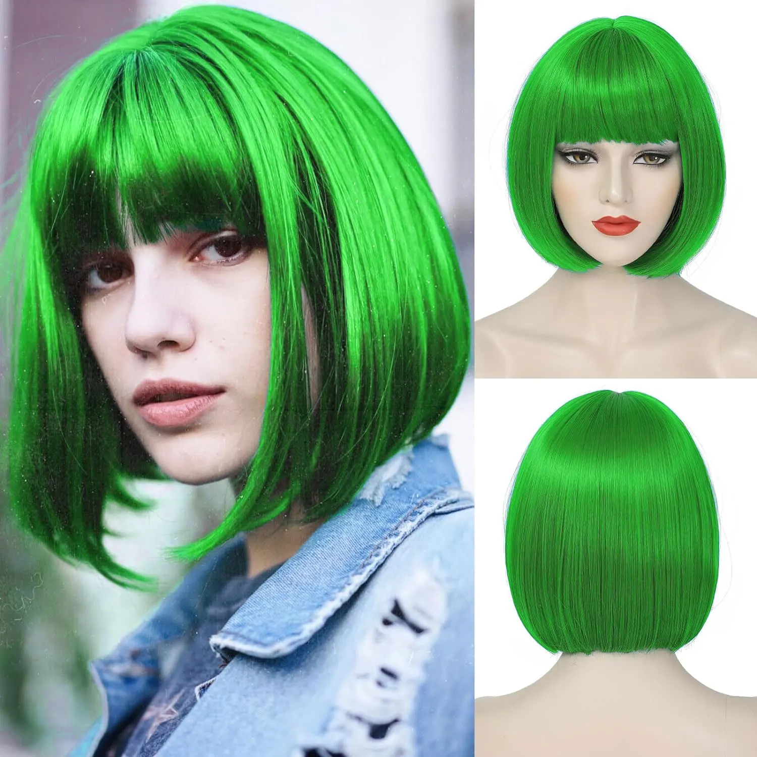 Kurze Bob-Frisur, rote synthetische Perücke für Halloween-Party-Cosplay, täglichen Gebrauch, Hochtemperatur-Haaraccessoire-Perücken-Set – Detail 6