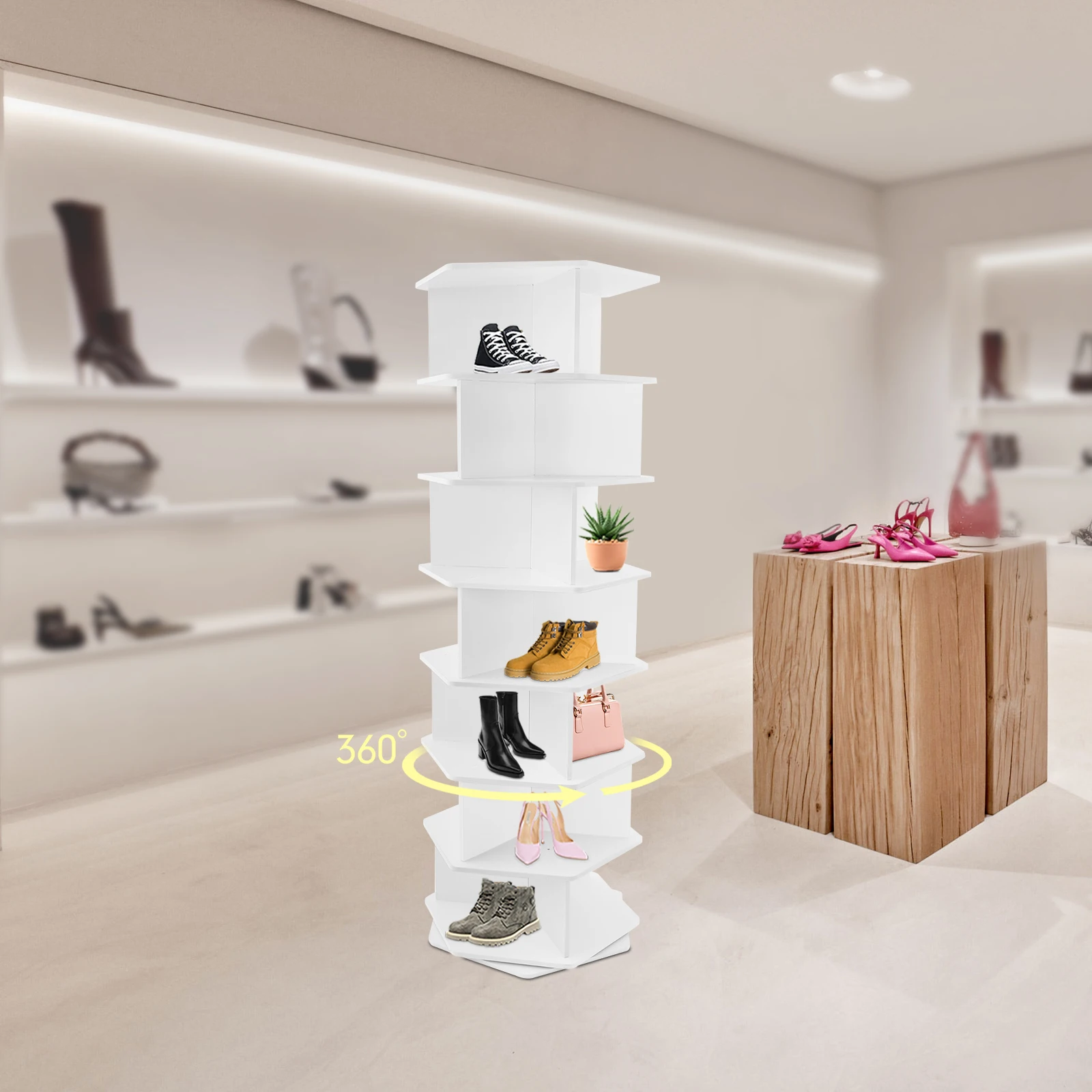 360 ° Scarpiera girevole a torre Scaffale per scarpe a 7 livelli Scarpiera bianca elegante in PVC Ogni livello ha 3 scomparti