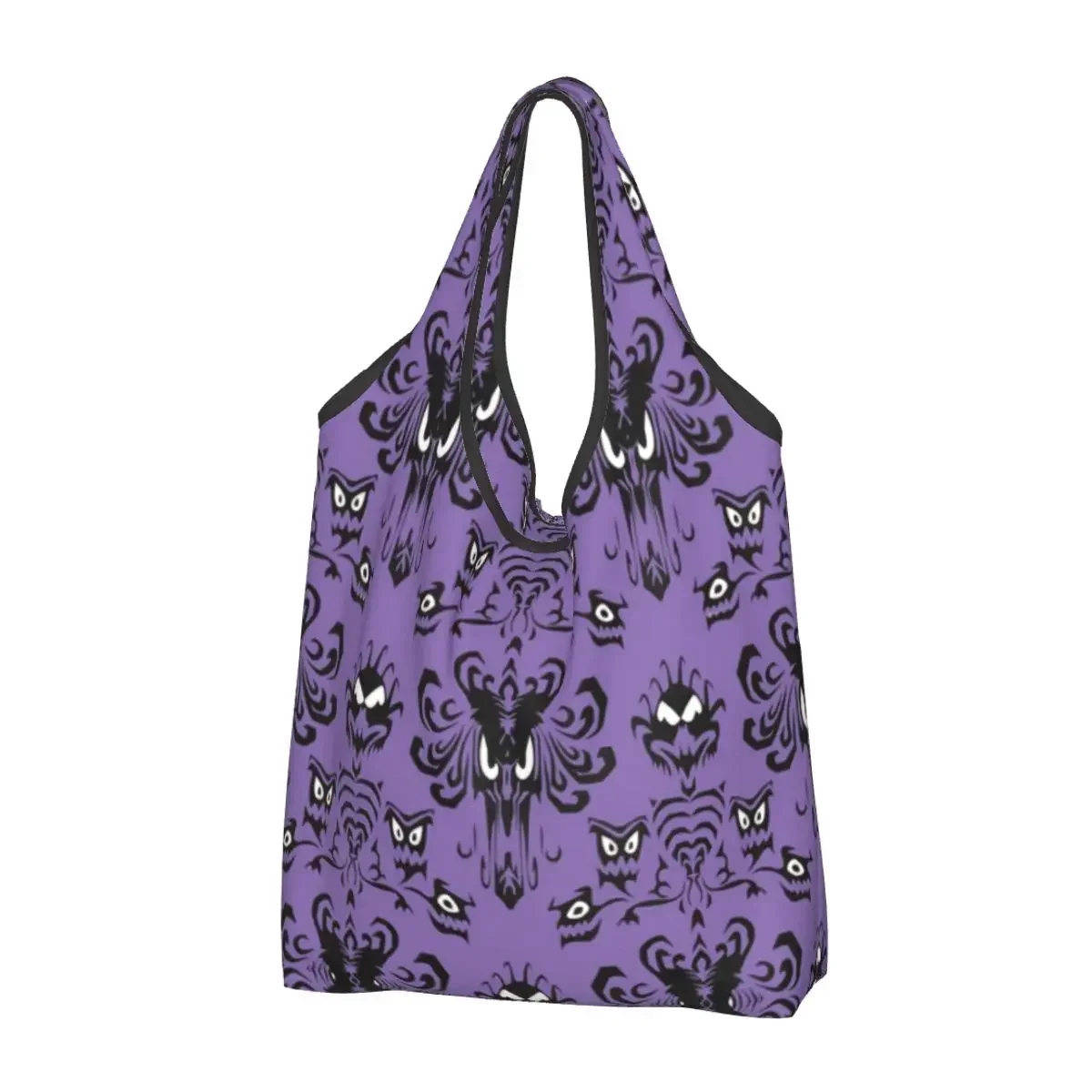 Reusable Happy Haunts Shopping Bag Women Tote Bag Portable Haunted Mansion Wallpaper Grocery Shopper Bags