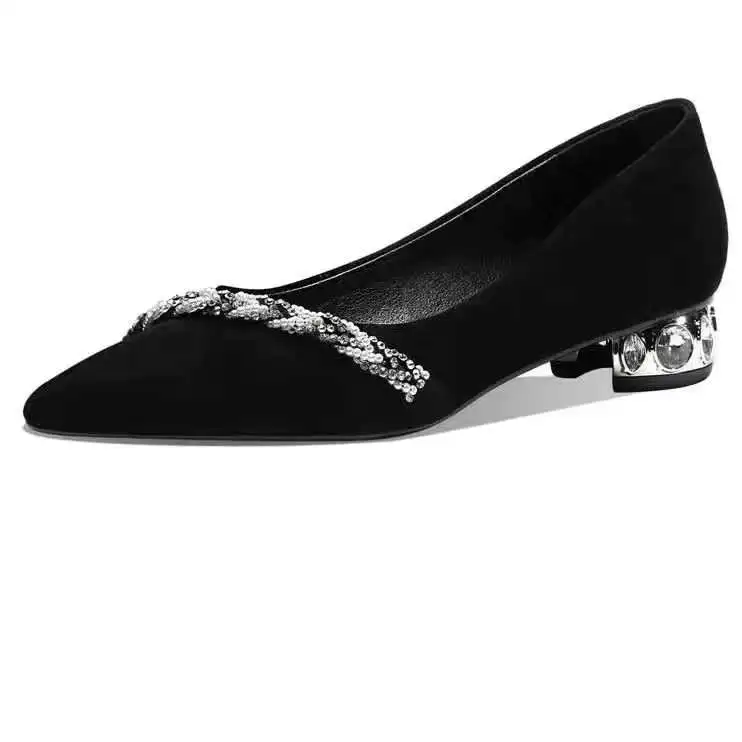 Summer 3CM Women's Footwear Diamond Shoes For Women Rhinestone Office Low Heel Elegant With Crystals Black Stylish On Promotion