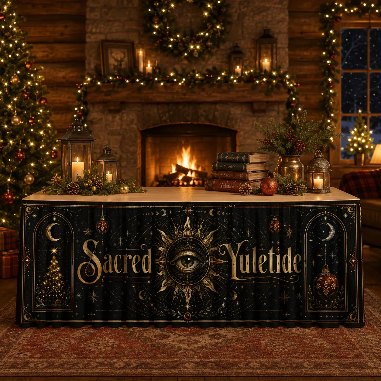 Christmas sacred table skirt. One-piece printed polyester. Suitable for birthdays, weddings, Halloween and Thanksgiving.xzj
