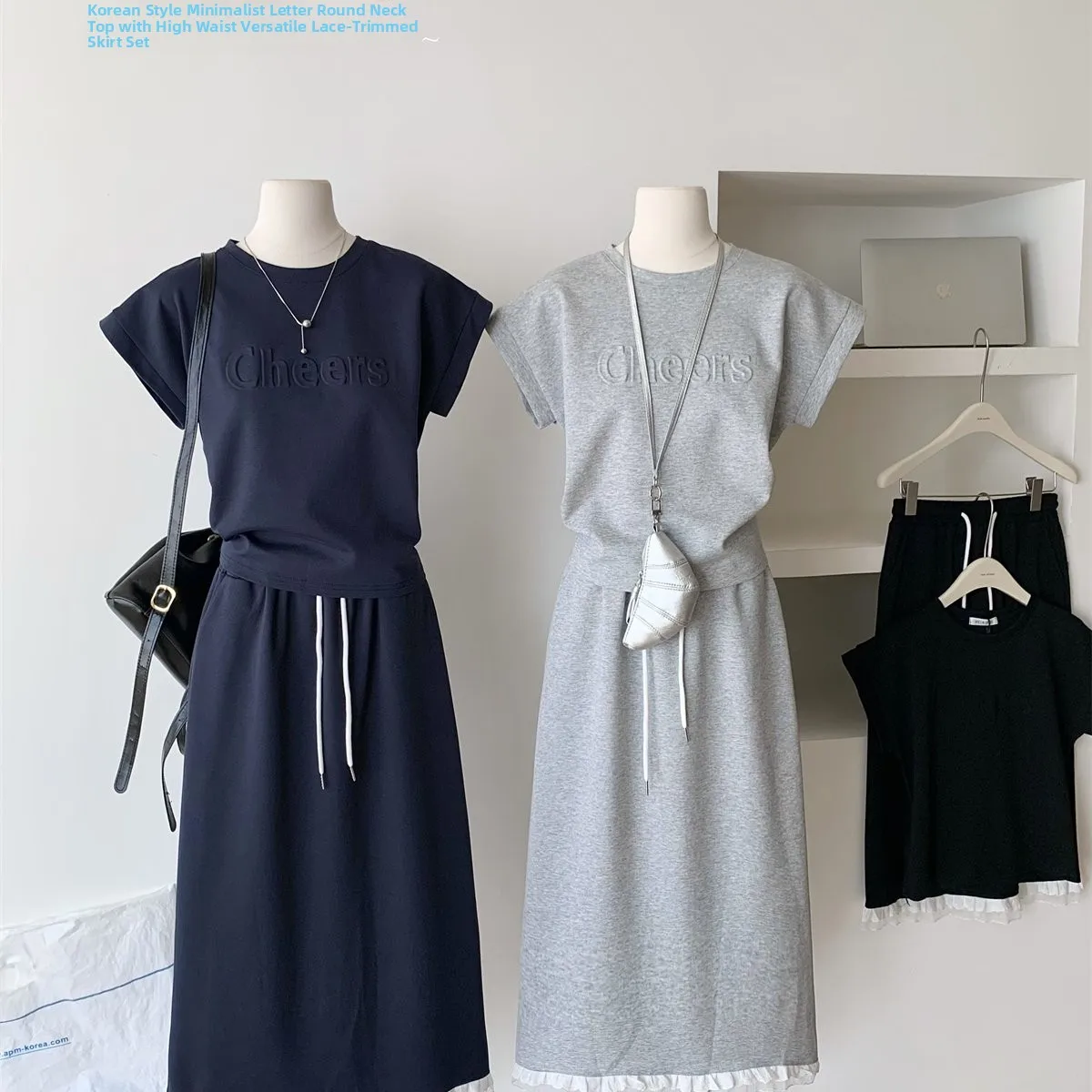 

Весна-лето, новый круглый свитшот Ne, кружевная лоскутная юбка с эластичной резинкой на талии, комплект из двух предметов, корейский женский ансамбль Faion