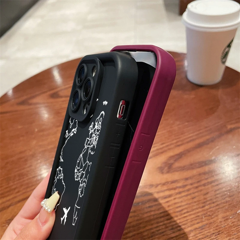 Capa de telefone inspirada em viagens de rota de avião para iphone 15 pro 14 17 13 12 11 16 pro max 7 8 plus 17 pro à prova de choque fosco tpu funda