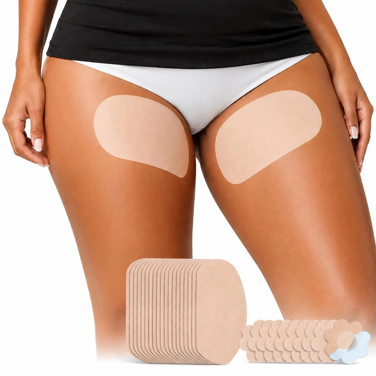 20pcs Thigh Chafing Pads & Nipple Covers – Anti Chafing Stick, Thigh Rub Prevention, Deep Skin Tone, Sweatproof
