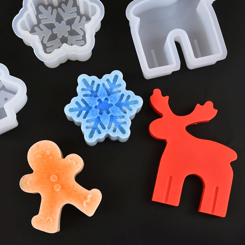 Christmas Elk Tree Gingerbread Man Silicone Candle Mold DIY Handmade Soap Gypsum Chocolate Baking Molds Xmas Decorating Tools