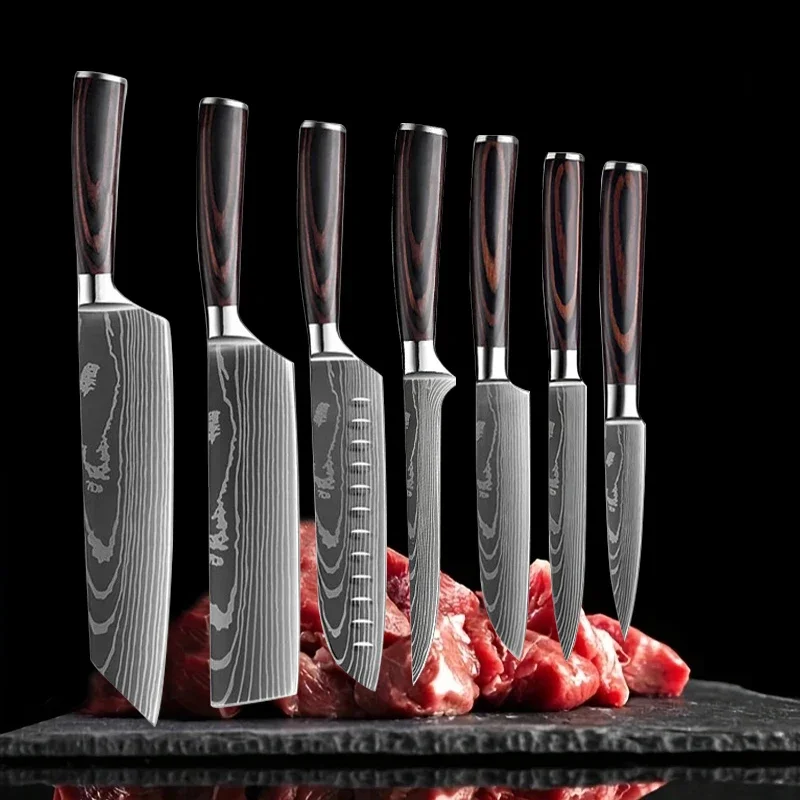 NONE Küchenmesser Laser Damaskus Japanisch Santoku Messer Fleisch beil Profession elles Kochmesser Kochmesser Küchen zubehör