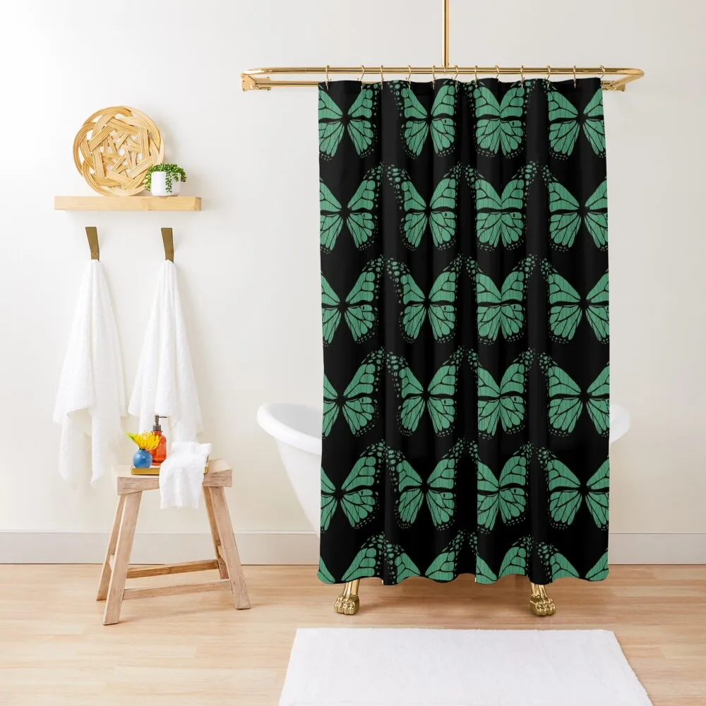 

Green and black butterfly pattern Shower Curtain Transparent Bathroom Shower