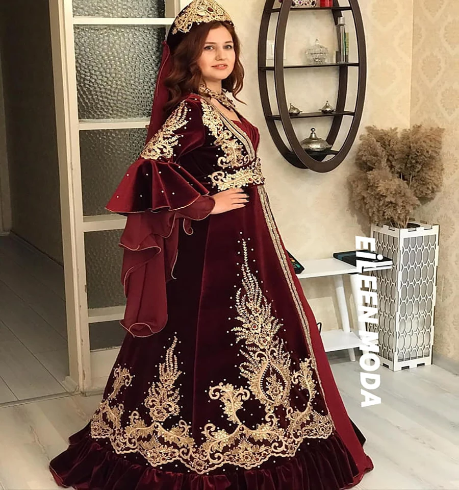 Abaya Burgudy-caftán marroquí de lujo, vestido de noche con mangas abullonadas, terciopelo, perlas, cuentas, encaje, musulmán, para fiesta de graduación, Israel, 2023