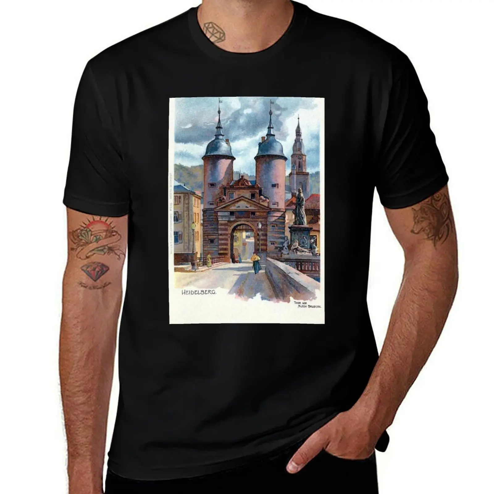 

t cotton 100% Gate shirt T-Shirt Old Heidelberg pack for T-Shirt Litho tshirt man Bridge men t shirts cotton Vintage