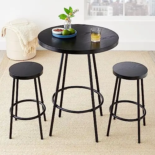 

Bistro Dining Set 3 Piece, Modern Round Counter Height Pub Table, Compact High Top with Stools Pub Dining Set for Kitchen, Brea