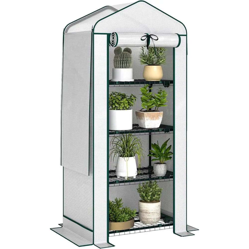 

Портативная 4-уровневая мини-теплица, 27,6 x 19,7 x 62,2, с высокопрочным полиэтиленовым покрытием, с дверцей на молнии, для сада и заднего двора, белая