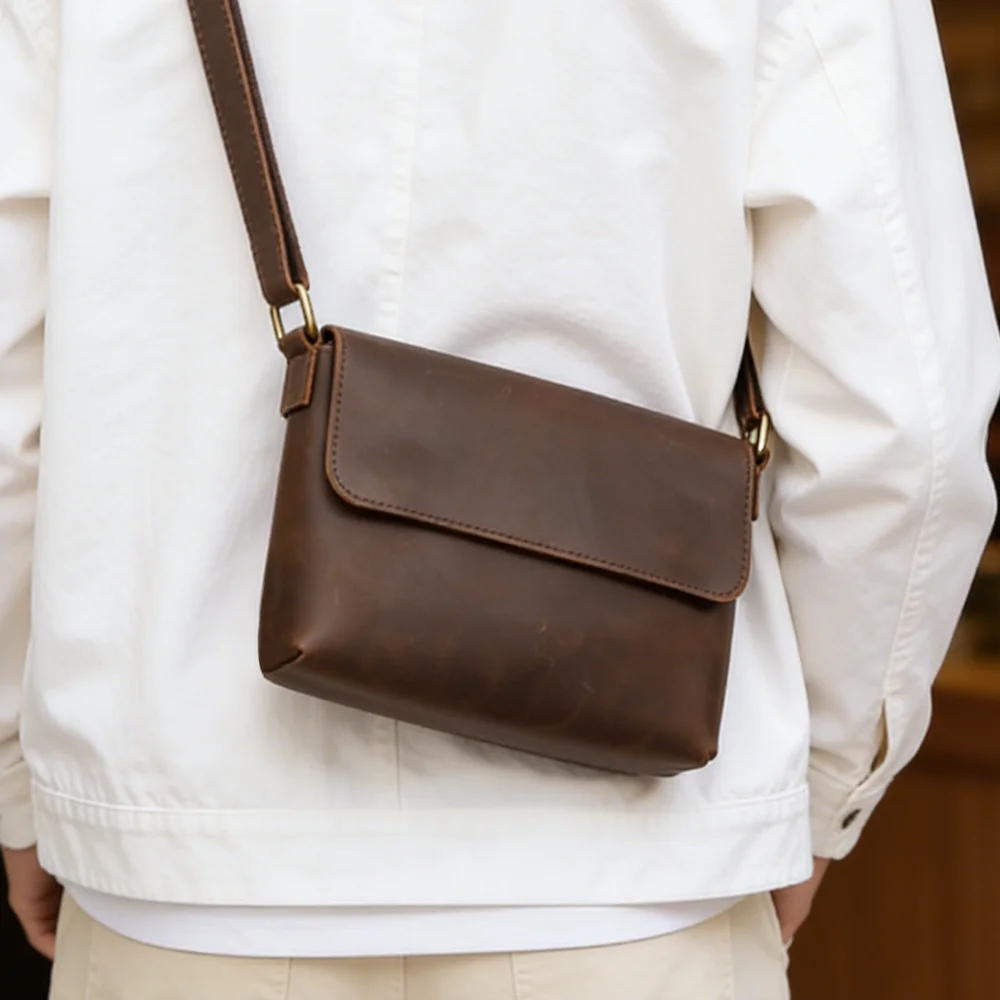 2026 Hot Selling Genuine Leather Cover-Flap Bag, Unisex Shoulder & Crossbody Bag for Commute, Versatile & Stylish