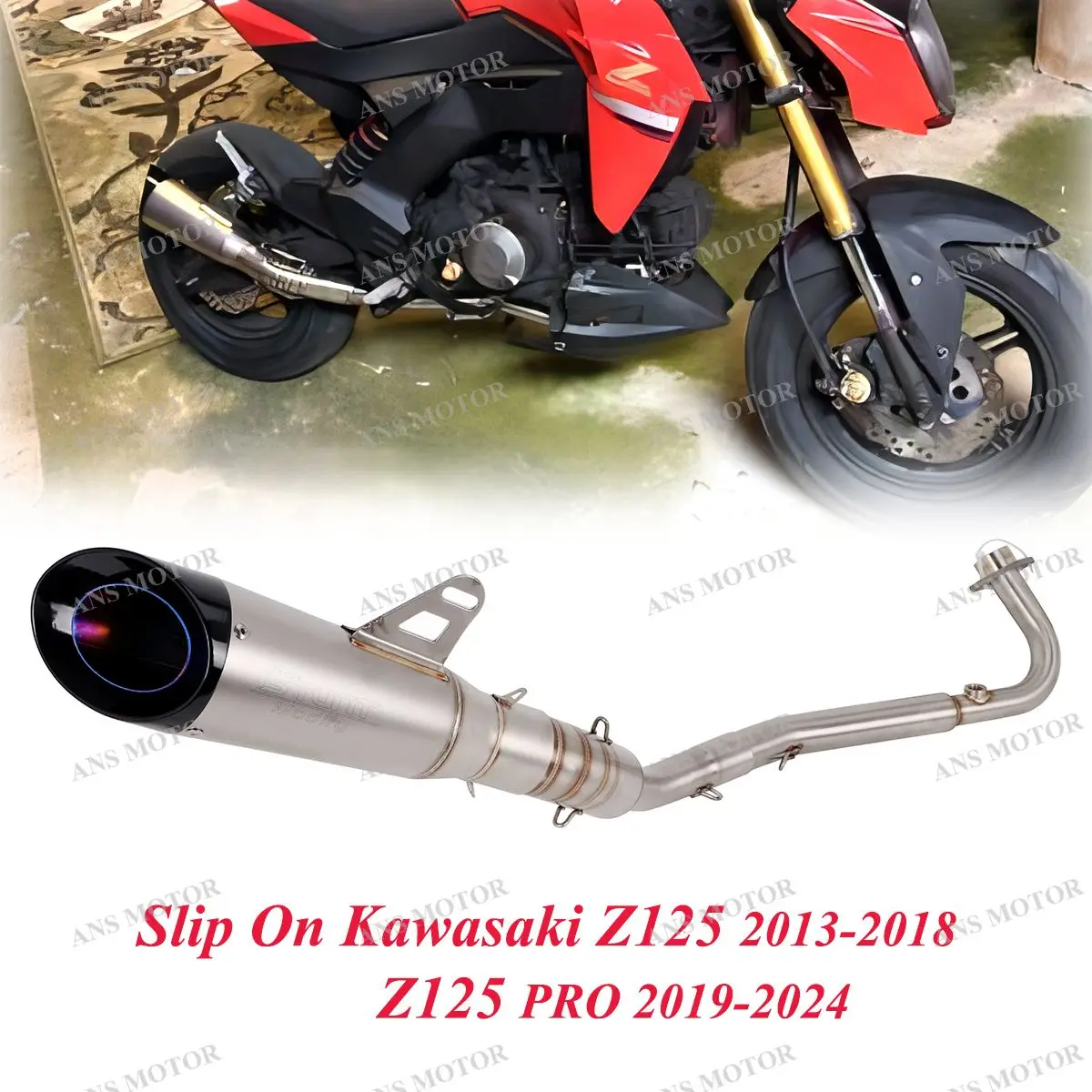 For Kawasaki Z125 13-18 /Z125 PRO 2019-2024 Motorcycle Exhaust Escape Full System Slip On Muffler