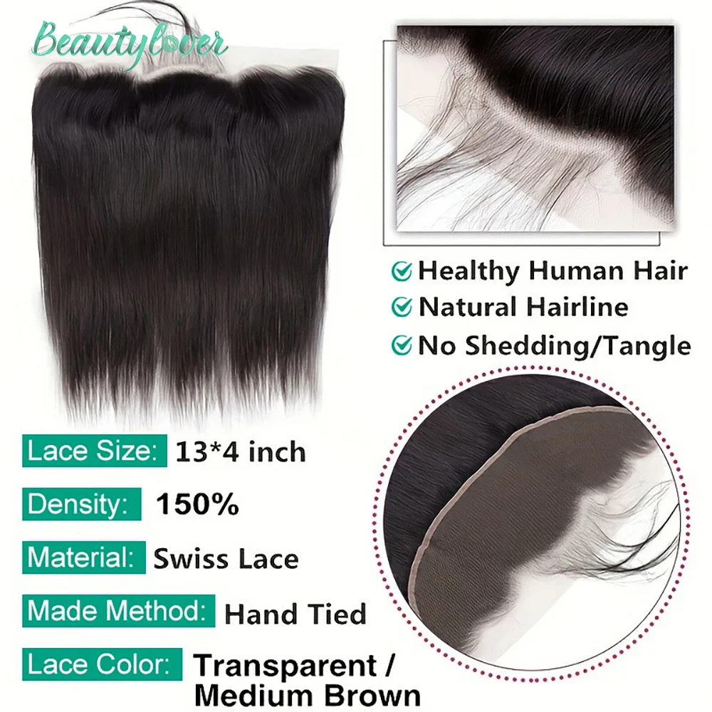 Straight 24 Inch Lace Frontal Human Hair Pre Plucked Transparent Swiss 13x4 Brazilian Lace Frontal 2x6 Lace Closure For Women