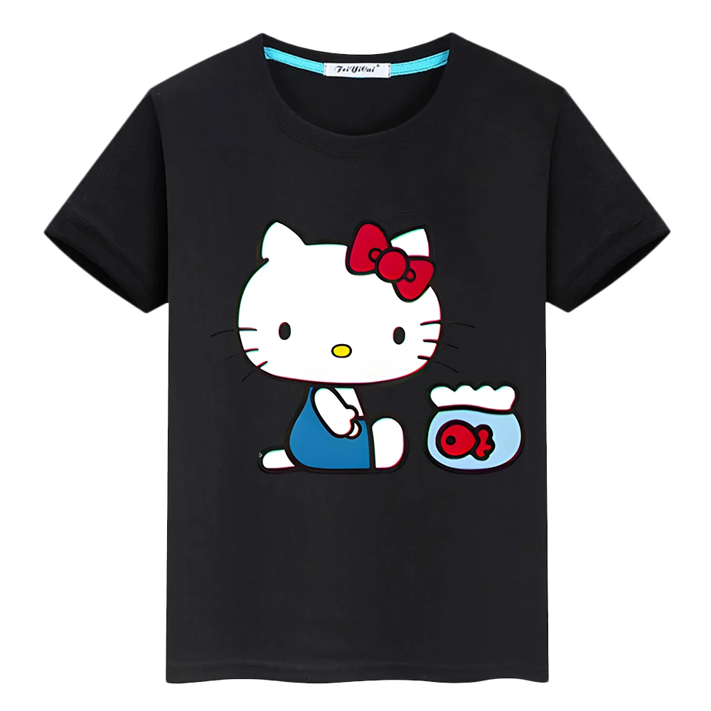 

hello kitty 100%Cotton T-shirt Print Short Summer Cute Cartoon Tops Anime Tees boys girl clothes y2k clothes one piece kids gift