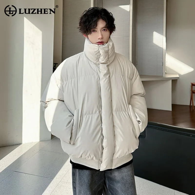 

LUZHEN 2025 Winter Fashion Handsome Thickened Warm Stand Neck Bread Padded Coat Men's Trendy Solid Color Parka Jacket New JY5166