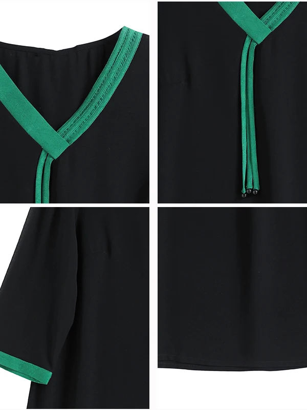 Nieuwe 2025 plus Size Losse Chiffon T-shirt irt vrouwen Vlees Verbergen Afslanken Faion V-Ne Kleur Blo ort Sve Top