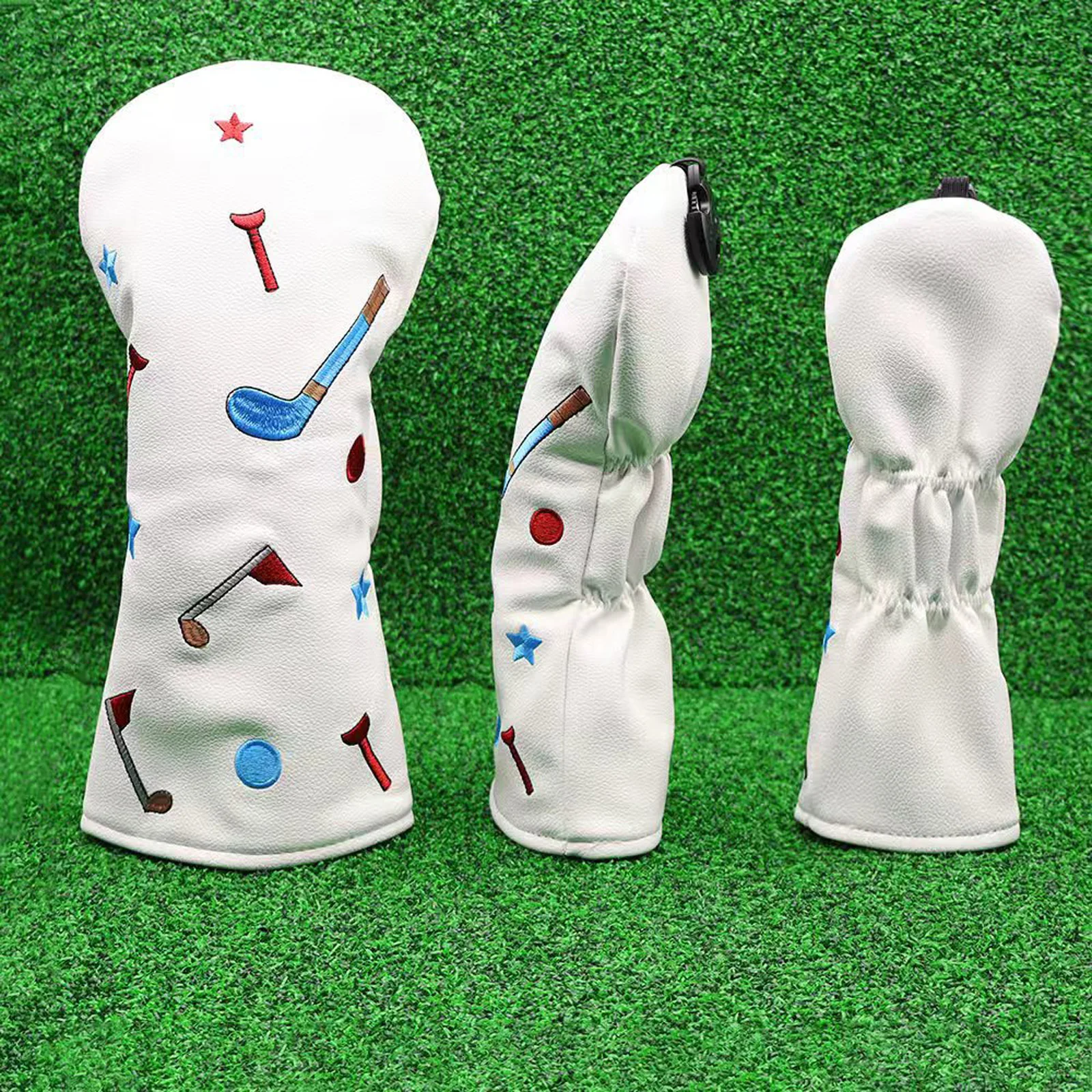 Creative Colorful Embroidery Golf Club Head Cover Club Protectors Elastic Back PU Leather Headcover - view 5