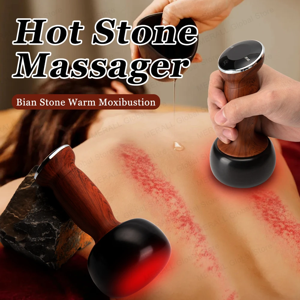 Electric Hot Stone Massager Warm Moxibustion Guasha Tool Wireless Hot Compress Body Scraping Physiotherapy Back Face Massage