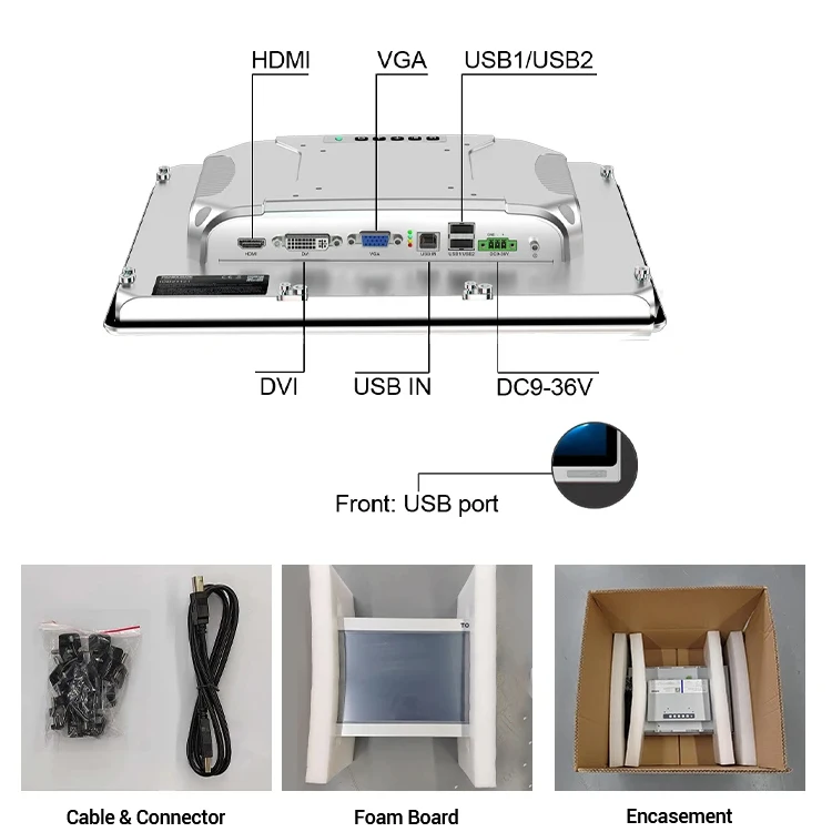Fotografia 3: Monitor Industrial Touchscreen de 27 Polegadas com Entrada VGA e HDMI, Painel de Controle Industrial USB, Tela Resistiva IP65 à Prova d'Água