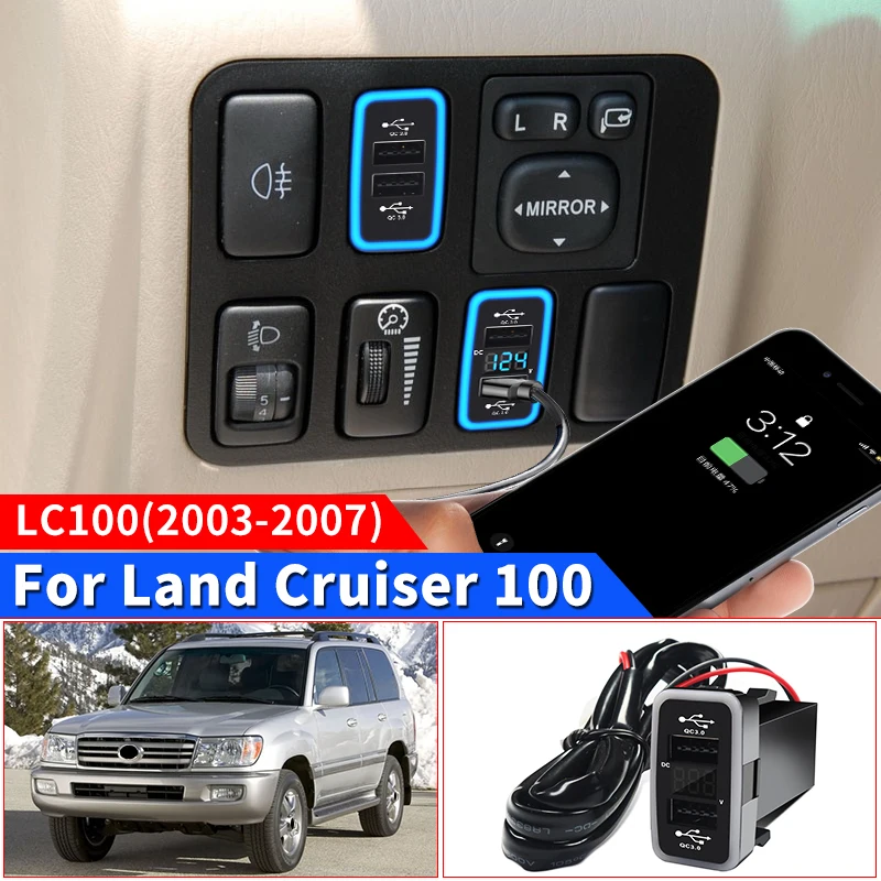 For Toyota Land Cruiser 100 Lc100 2007 2006 2005 2004 2003 Interior Design Accessories Upgrade Qc3.0 Double USB Charger