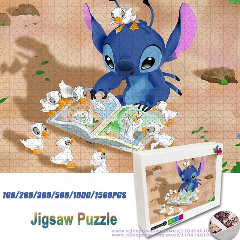 Мультфильм аниме Лило и Стич головоломки 108/200/300/500/1000/1500 шт. уникальные пазлы украшения дома интеллектуальные головоломки