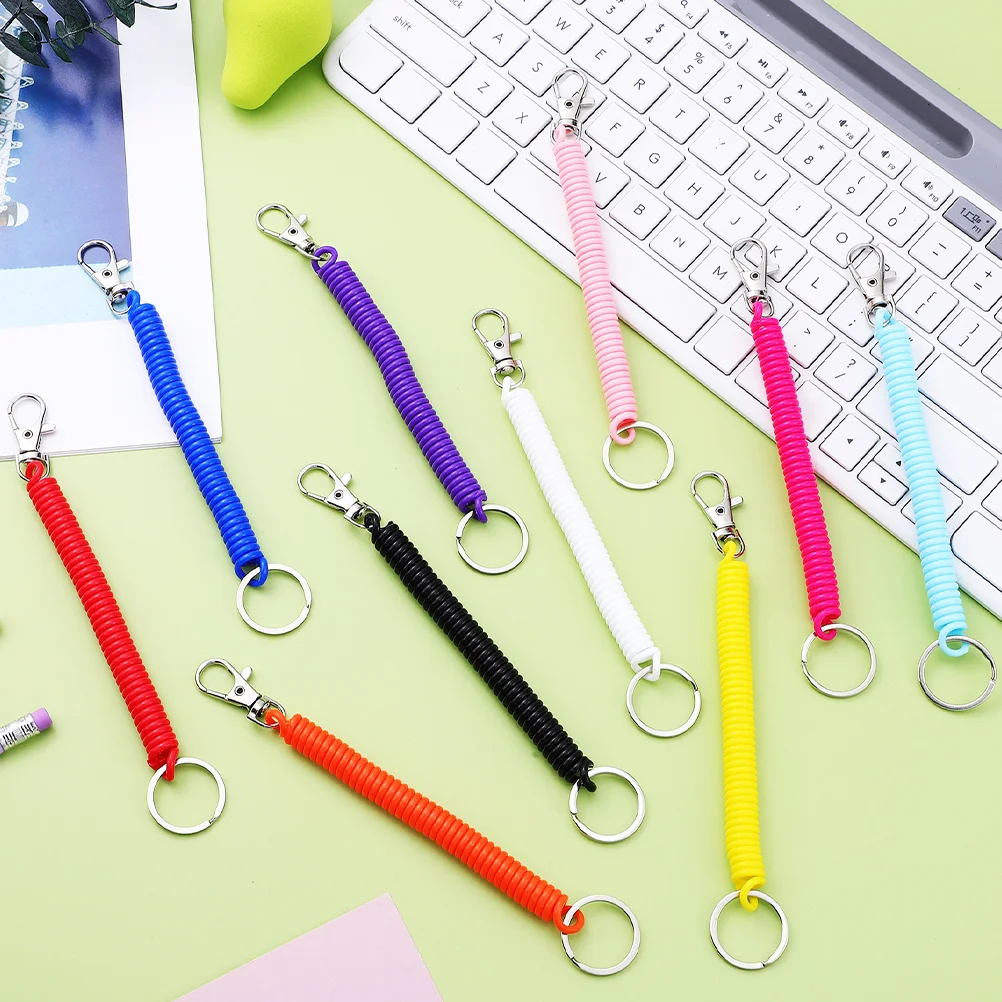 20 Pcs Spring Keychain Coil Retractable Lanyard Leash for Purse Wrist Rope Stretch Cord Plastic Spiral Hooks Keyring Coils