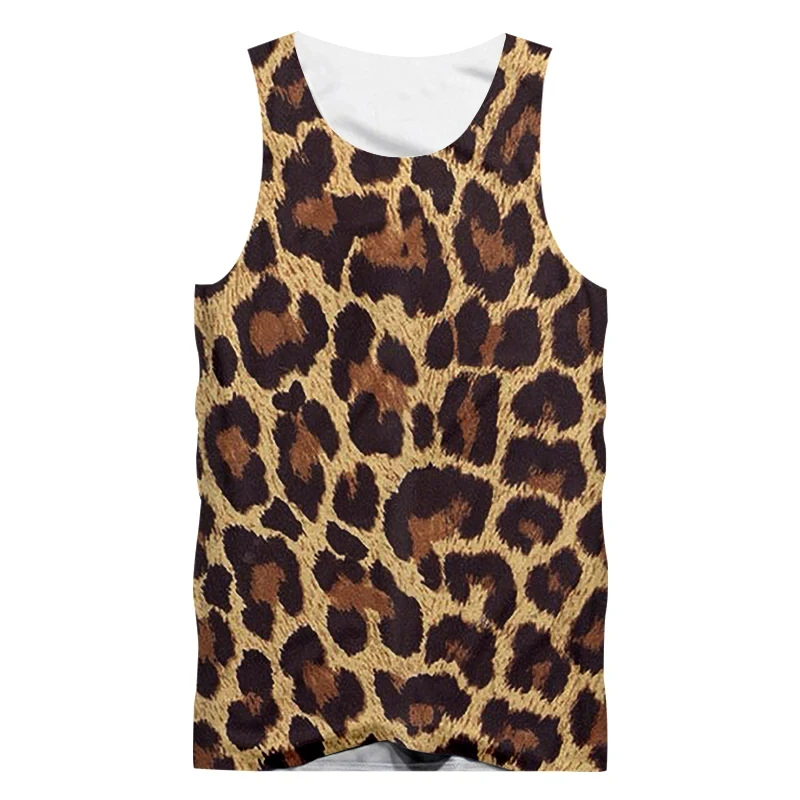 2024 New Leopard Pattern Men\'s Tank Tops 3D Printed Summer New Trendy Man Oversized Fitness Vests Unisex Sleeveless Gym Clothing