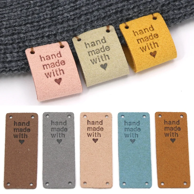 50Pcs Handmade PU Leather Tags Handmade With Love PU Labels Faux Leather Sew On Labels Embellishment Knit Accessories