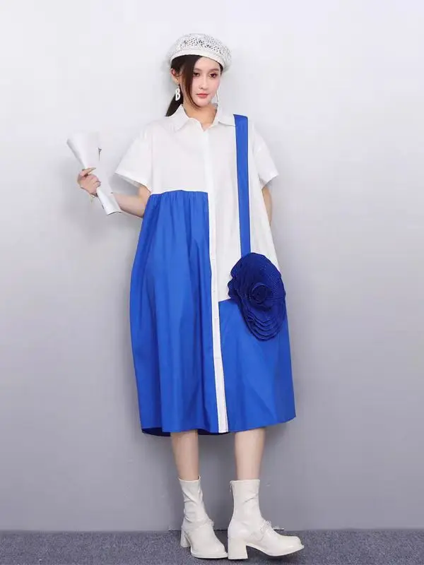 Tannt Vrouwen Jurk Asymmetrie Bloem Patchwork Zwart Wit Kleur Bijpassende Shirt Jurken 2025, Nieuwe Mode Casual Lange Jurken