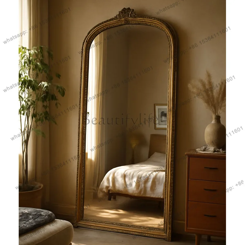

yj9 French luxury arched floor mirror against the wall full-length mirror home retro fitting