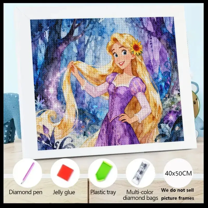 

1 шт. 5D DIY полный дрель набор для алмазной живописи, сказочная принцесса Рапунцель с волшебными золотыми волосами в зачарованном лесу, блестящий Cr