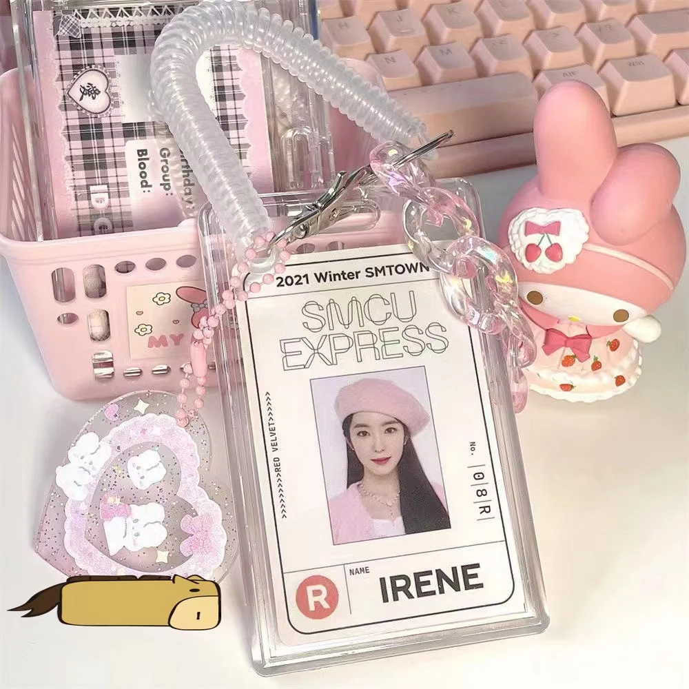 Kawaii Love Transparent Photocard Holder Card 3 inch Acrylic photo card holder Bag Pendant keychain with chain Stationery