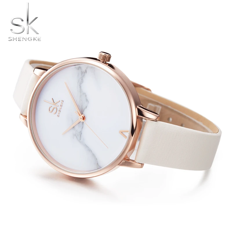 Shengke SK Top Watches Women Brand Leather Quartz Wristwatches Luxury Design Clock for Ladies Charm Flowers Dial Montre Femme