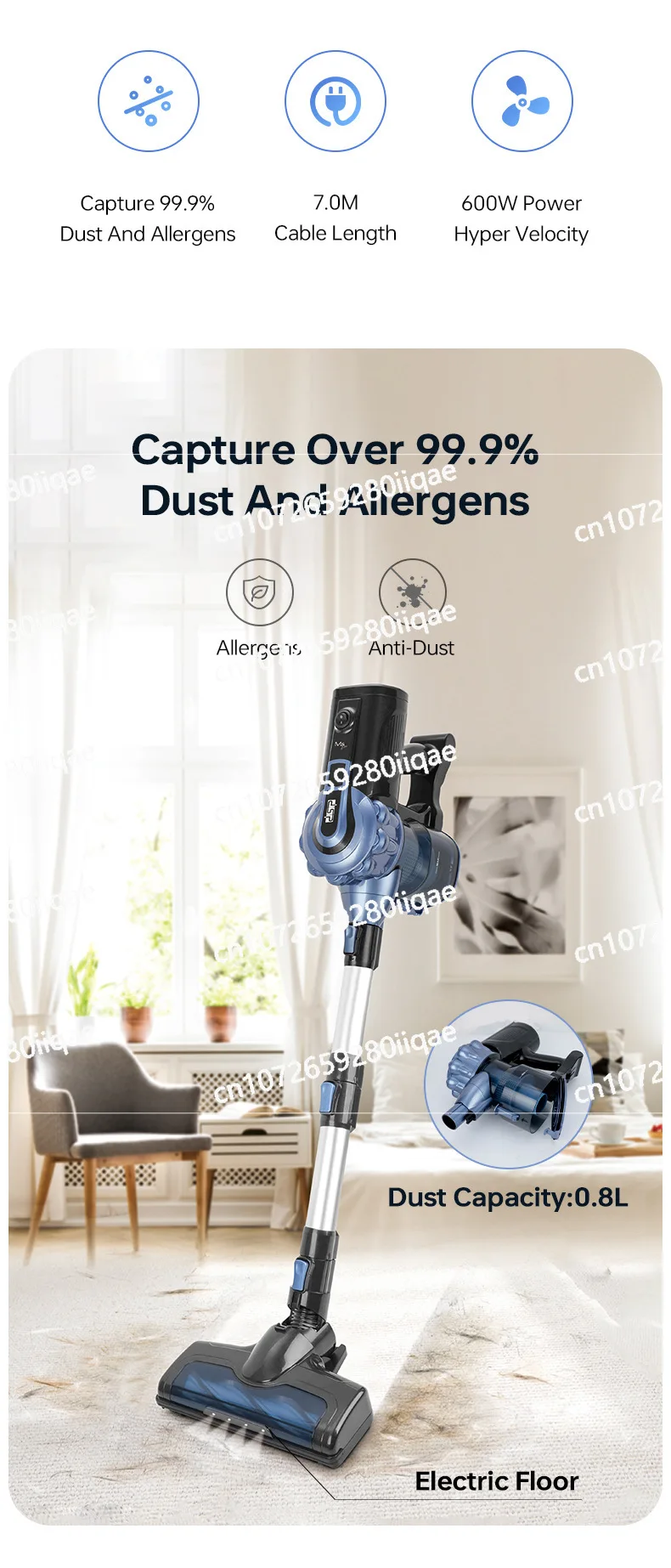 

One-Touch Cleaning Container with Indicator Light for Hard Floor Carpet Hair Car Cleaning Handheld Light Carpet Cleaner