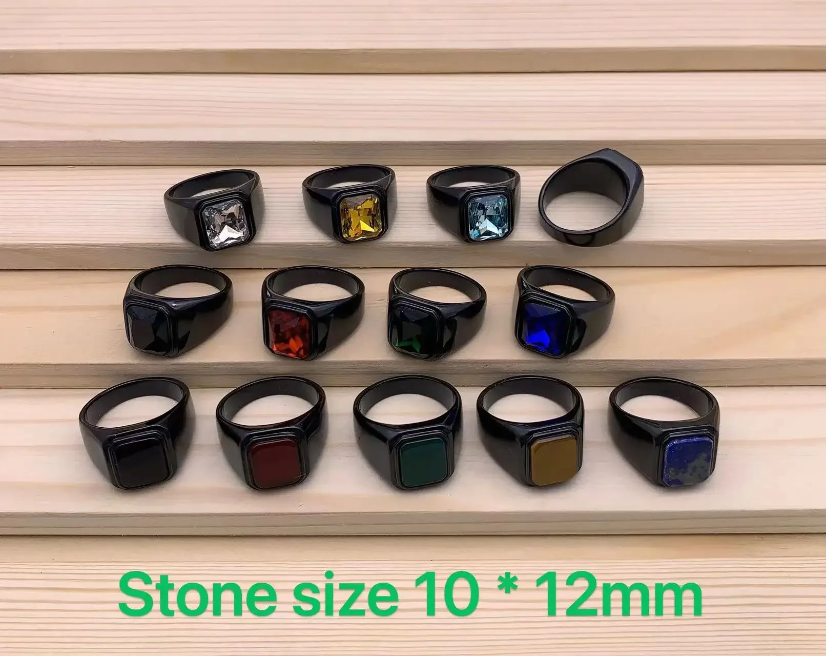 Men\'s/Women High Quality Stainless Steel Multiple Colors Gemstone Style Onyx Black Rings Jewelry