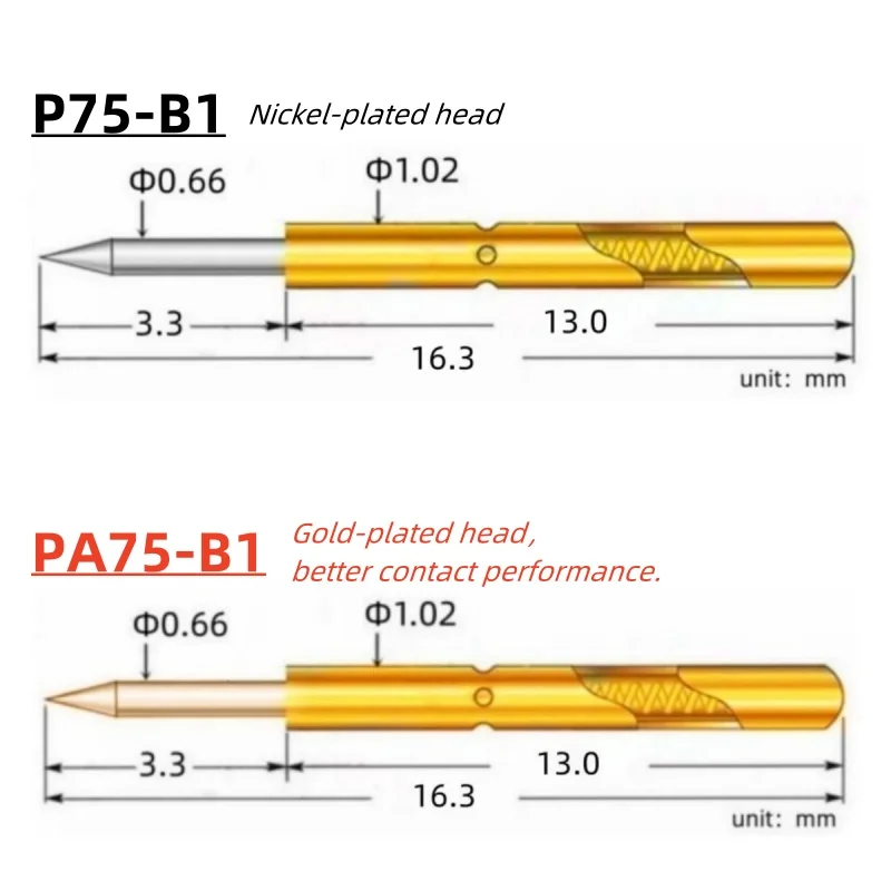 20/100PCS P75-B1 Spring Test Pin Test Probe P75-B Electric ICT FCT PCB Test Tool 0.66/1.02/16.3mm Needle Sharp Tip Head Pogo Pin