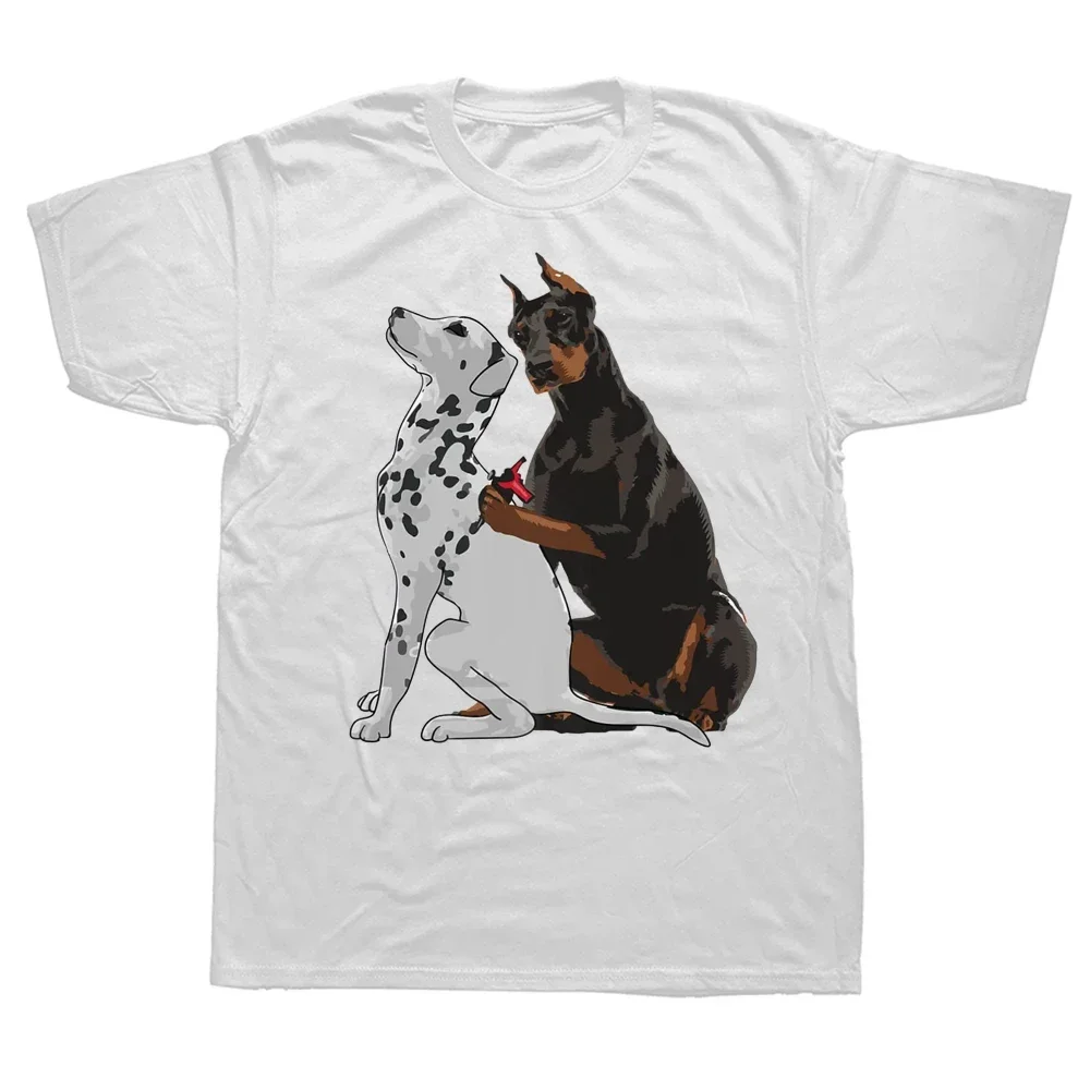 Cute Doberman Tattoo Dalmatian Print top Street wear Short sleeve crew neck fashion comfortable men's and women's T-shirts